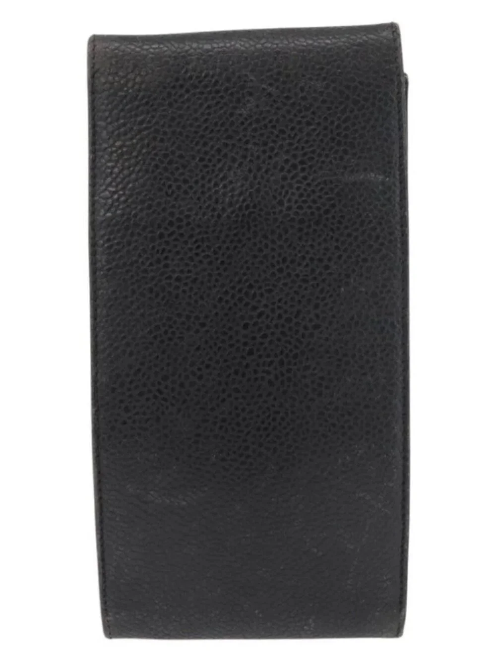CHANEL Glasses Case Grained Calf Skin Black Gold CC Auth am11661